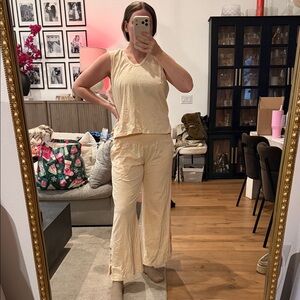 Cream Sleeveless Top and Pants Set